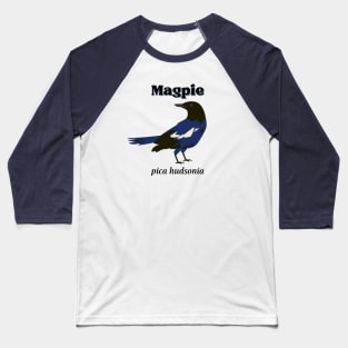 Magpie Bird Art with Scientific Name Baseball T-Shirt